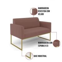 Sofá Namoradeira Com 2 Poltronas Base Industrial Dourado Marisa Veludo D03 - D\'rossi Cor Rose - 3