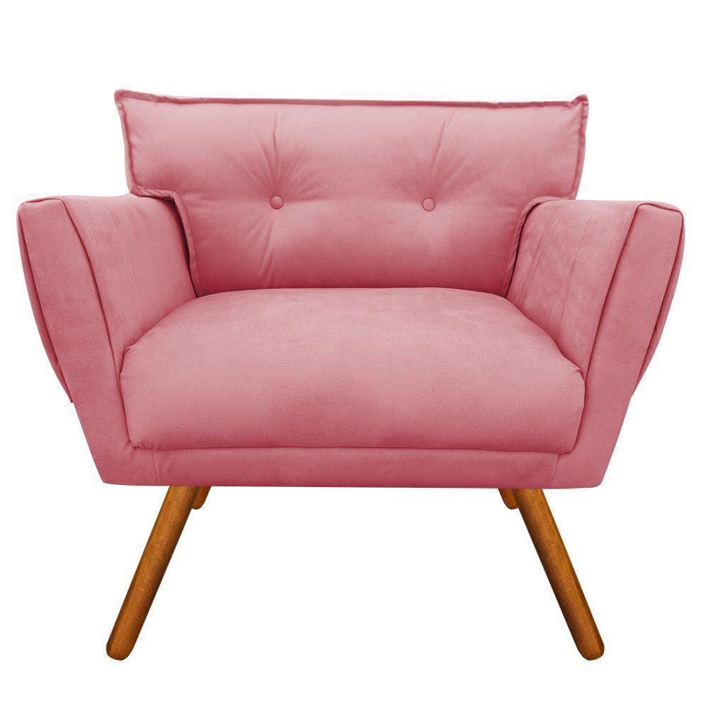 Poltrona Anitta Suede Pés Palito Castanho D\'rossi Cor Rose - 1