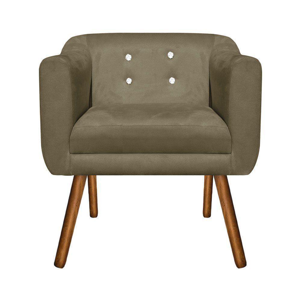 Poltrona Julia Suede Marrom Rato Com Strass Pés Palito D\'rossi - 1