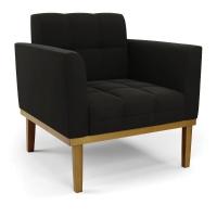 Poltrona Base De Madeira Fixa Castanho Elisa Suede D03 - D\'rossi Cor Preto - 1