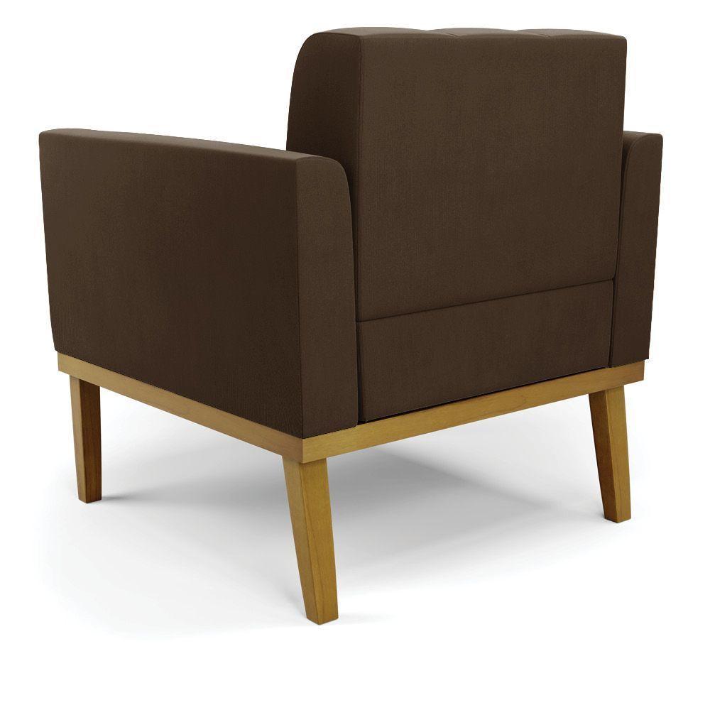 Poltrona Base De Madeira Fixa Castanho Elisa Suede D03 - D\'rossi Cor Marrom - 2