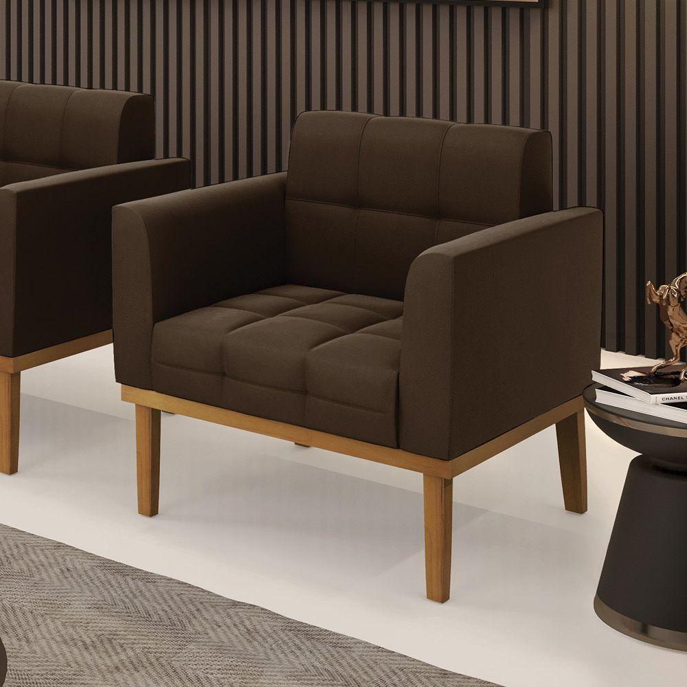 Poltrona Base De Madeira Fixa Castanho Elisa Suede D03 - D\'rossi Cor Marrom - 4