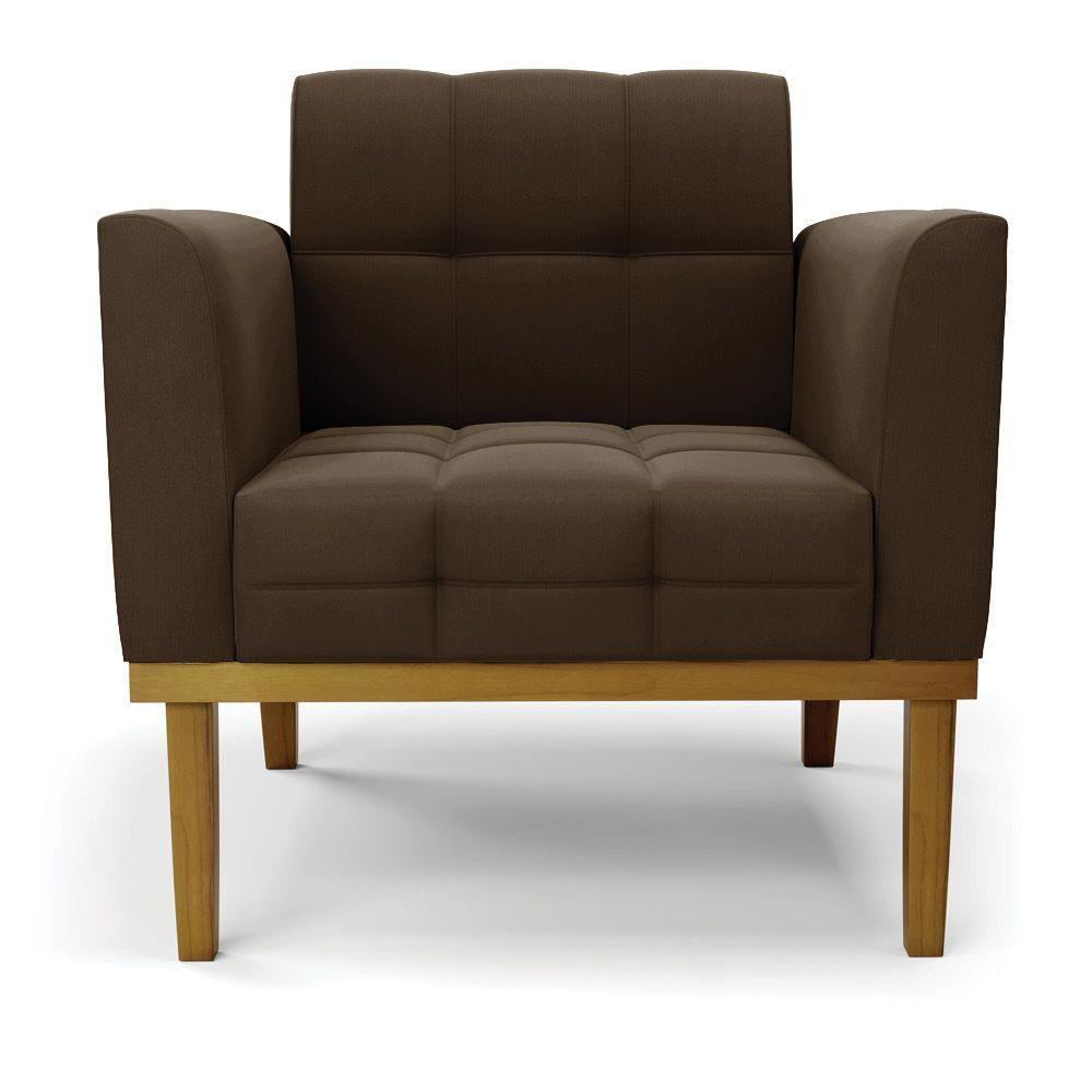 Poltrona Base De Madeira Fixa Castanho Elisa Suede D03 - D\'rossi Cor Marrom - 7