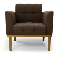 Poltrona Base De Madeira Fixa Castanho Elisa Suede D03 - D\'rossi Cor Marrom - 7