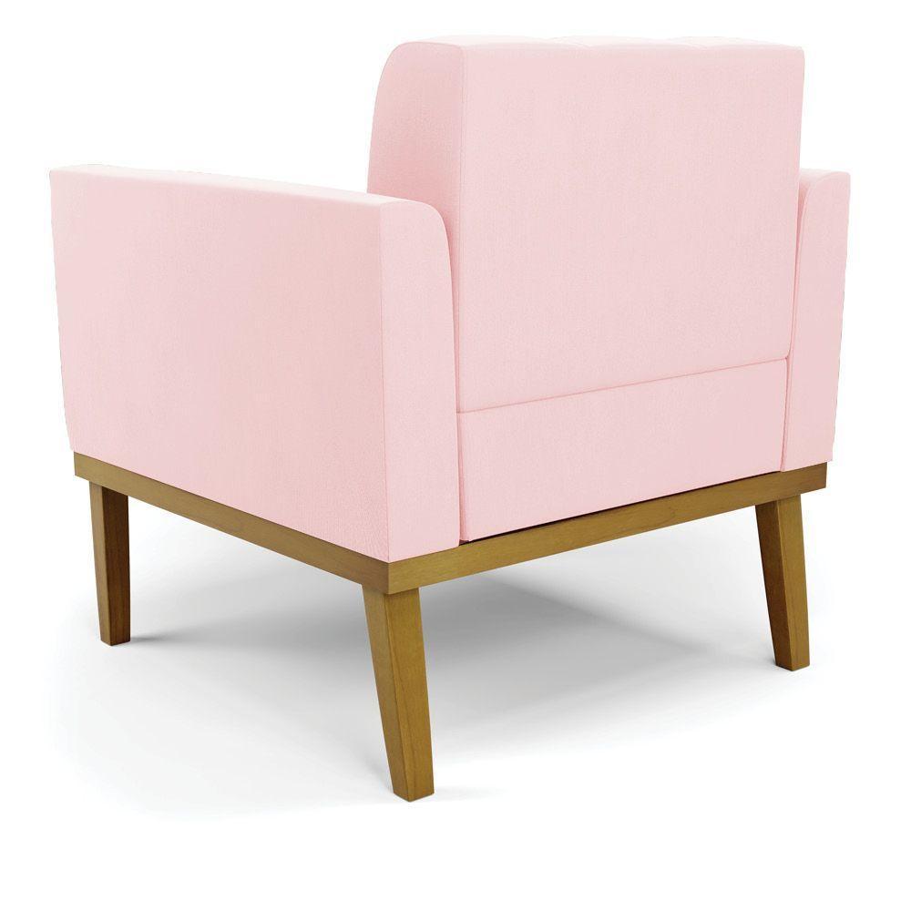 Poltrona Base De Madeira Fixa Castanho Elisa Suede D03 - D\'rossi Cor Rosa Bebê - 5