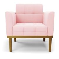 Poltrona Base De Madeira Fixa Castanho Elisa Suede D03 - D\'rossi Cor Rosa Bebê - 3