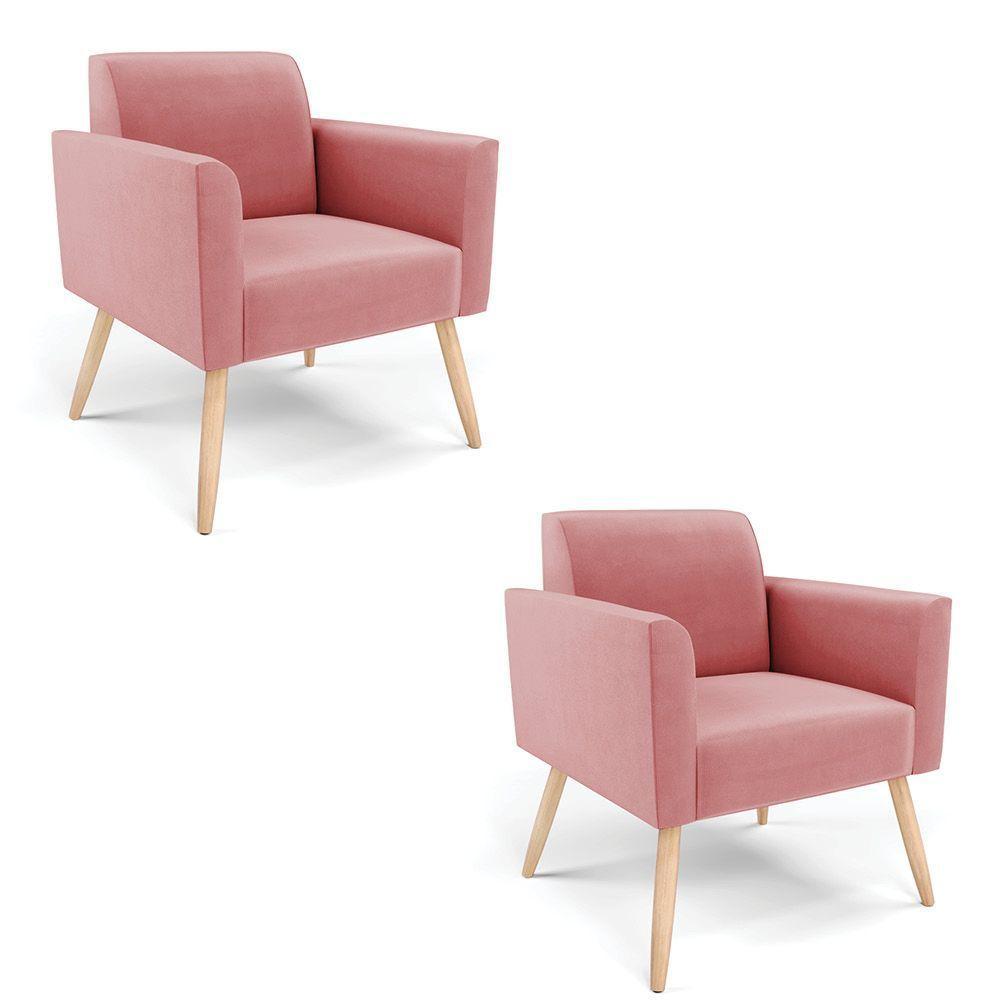 Kit 2 Poltronas Pés Palito Natural Marisa Suede D03 - D\'rossi Cor Rose - 1