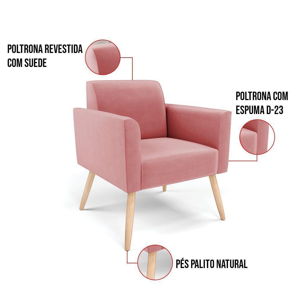 Kit 2 Poltronas Pés Palito Natural Marisa Suede D03 - D\'rossi Cor Rose - 2