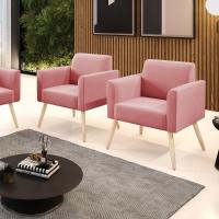 Kit 2 Poltronas Pés Palito Natural Marisa Suede D03 - D\'rossi Cor Rose - 7