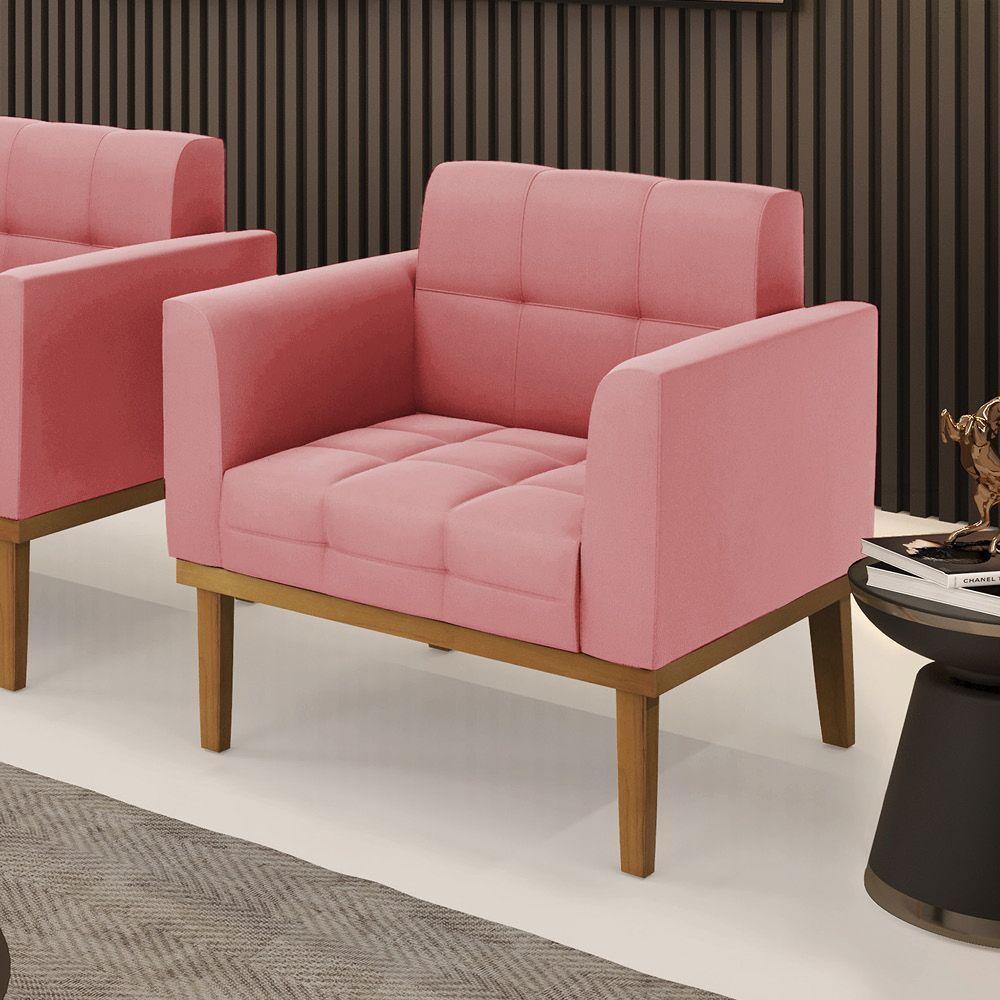 Poltrona Base De Madeira Fixa Castanho Elisa Suede D03 - D\'rossi Cor Rose - 4