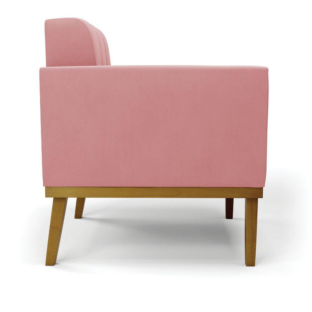 Poltrona Base De Madeira Fixa Castanho Elisa Suede D03 - D\'rossi Cor Rose - 5