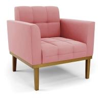 Poltrona Base De Madeira Fixa Castanho Elisa Suede D03 - D\'rossi Cor Rose - 1