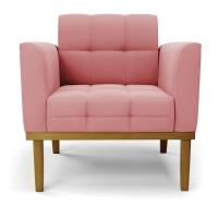 Poltrona Base De Madeira Fixa Castanho Elisa Suede D03 - D\'rossi Cor Rose - 3