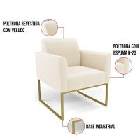 Kit 2 Poltronas Base Industrial Dourado Marisa Veludo D03 - D\'rossi Cor Bege - 6