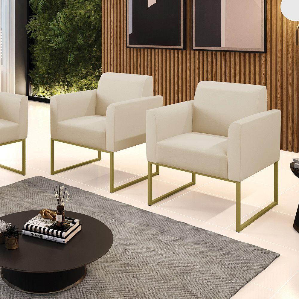 Kit 2 Poltronas Base Industrial Dourado Marisa Corino D03 - D\'rossi Cor Branco - 7