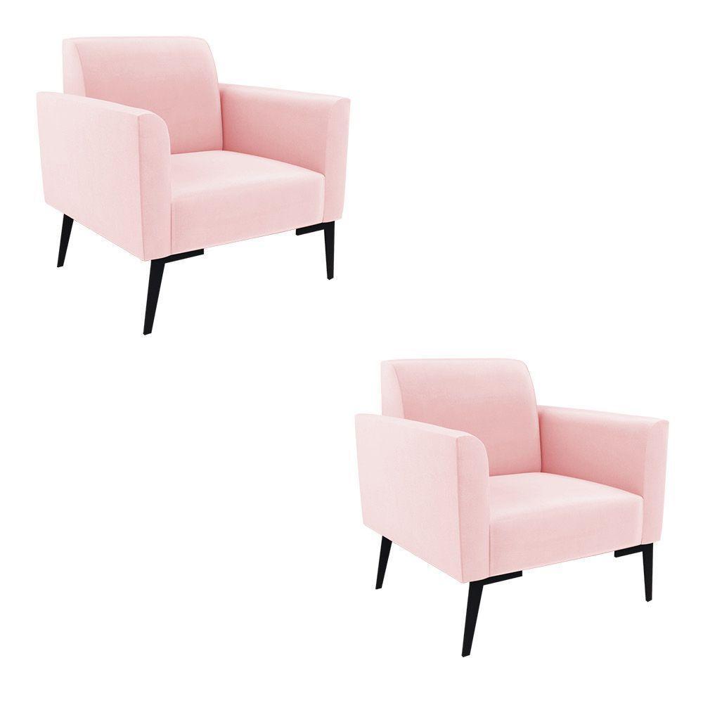 Kit 2 Poltronas Pés Villach Marisa Suede D03 - D\'rossi Cor Rosa Bebê - 1