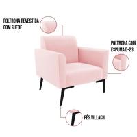 Kit 2 Poltronas Pés Villach Marisa Suede D03 - D\'rossi Cor Rosa Bebê - 5
