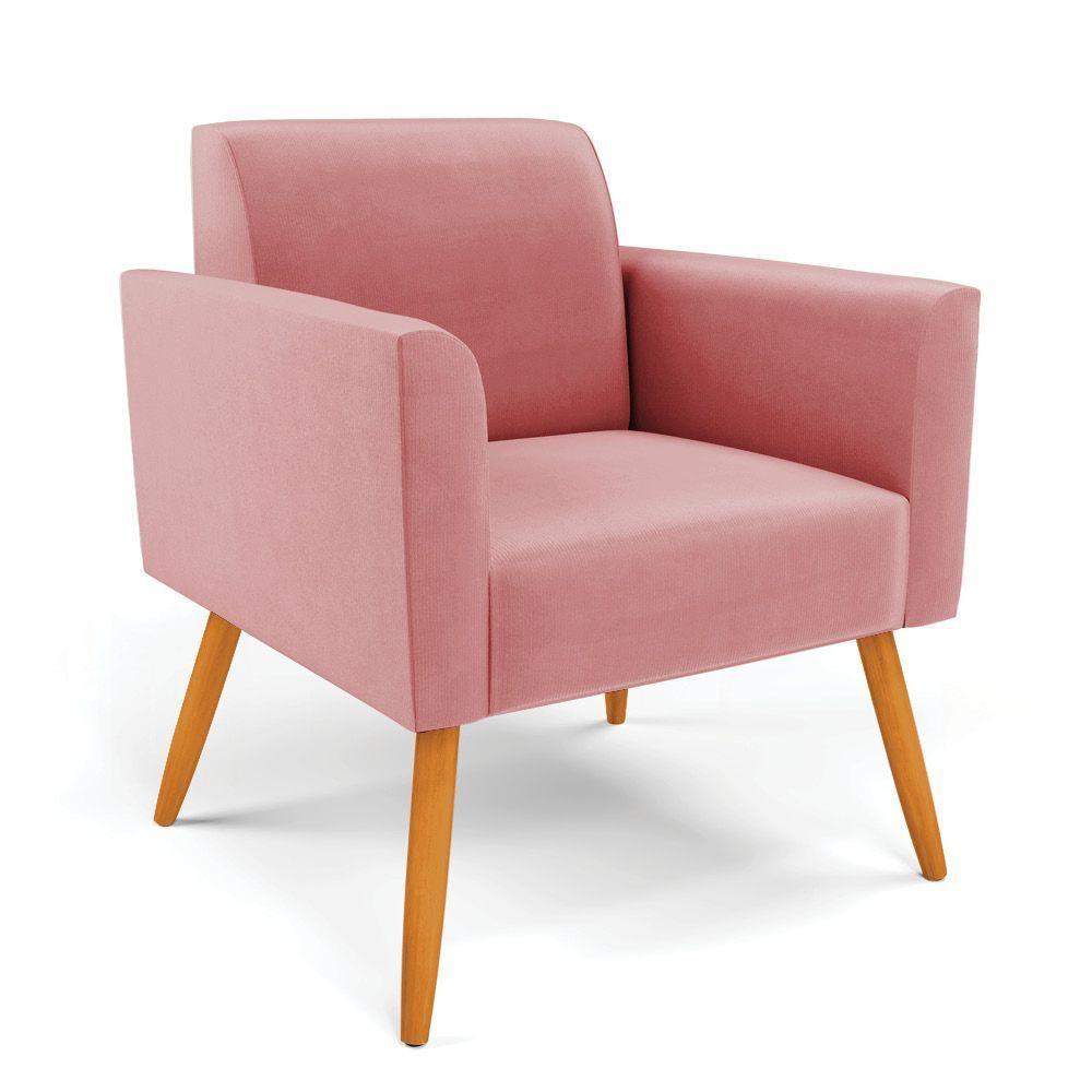 Poltrona Pés Palito Castanho Marisa Suede D03 - D\'rossi Cor Rose - 1