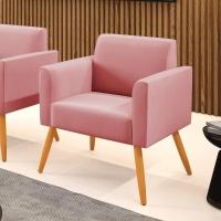 Poltrona Pés Palito Castanho Marisa Suede D03 - D\'rossi Cor Rose - 7