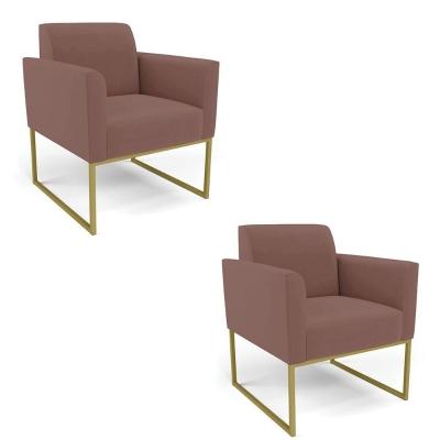 Kit 2 Poltronas Base Industrial Dourado Marisa Veludo D03 - D\'rossi Cor Rose