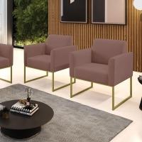 Kit 2 Poltronas Base Industrial Dourado Marisa Veludo D03 - D\'rossi Cor Rose - 3