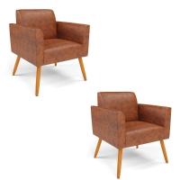 Kit 2 Poltronas Pés Palito Castanho Marisa Corano D03 - D\'rossi Cor Nozes - 1