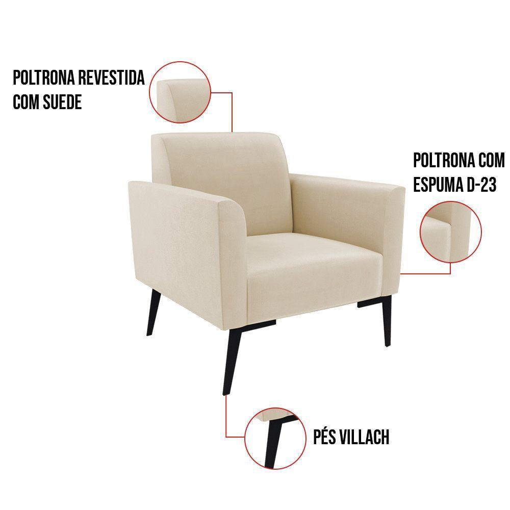 Kit 2 Poltronas Pés Villach Marisa Suede D03 - D\'rossi Cor Bege - 6