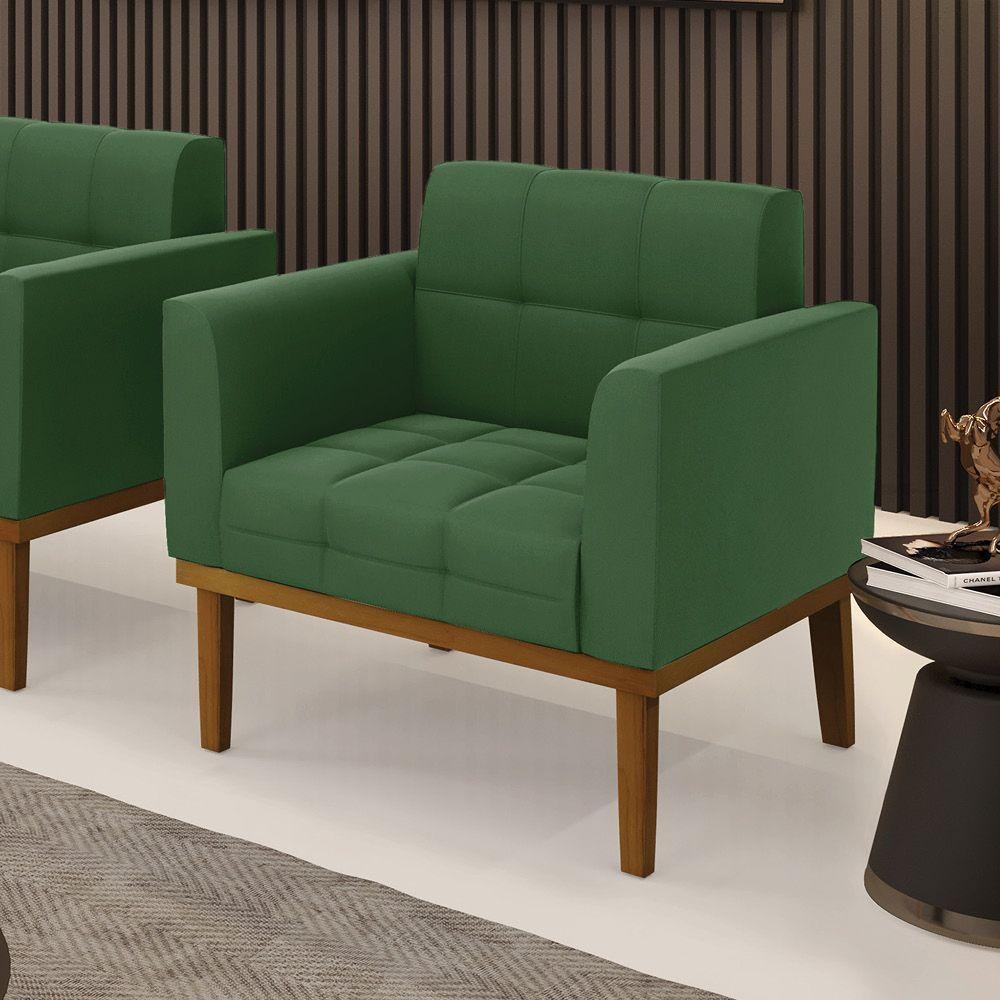 Poltrona Base De Madeira Fixa Castanho Elisa Suede D03 - D\'rossi Cor Verde - 4