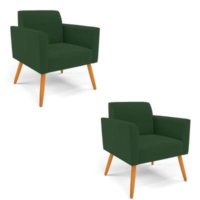 Kit 2 Poltronas Pés Palito Castanho Marisa Veludo D03 - D\'rossi Cor Verde