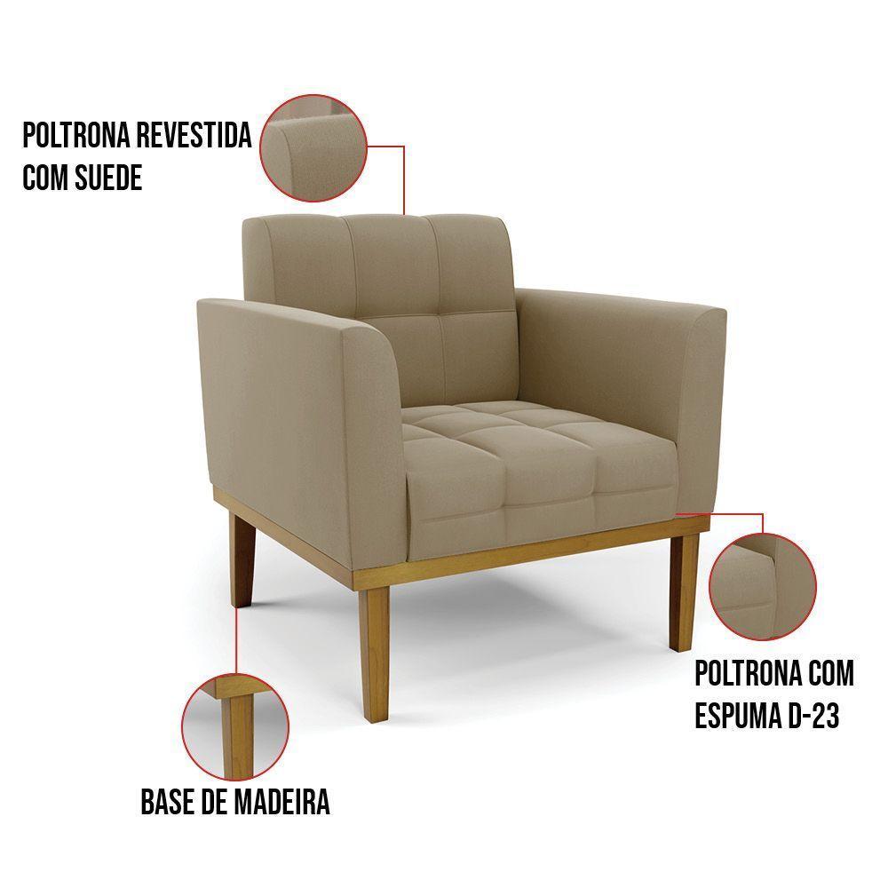 Poltrona Base De Madeira Fixa Castanho Elisa Suede D03 - D\'rossi Cor Marrom Rato - 5