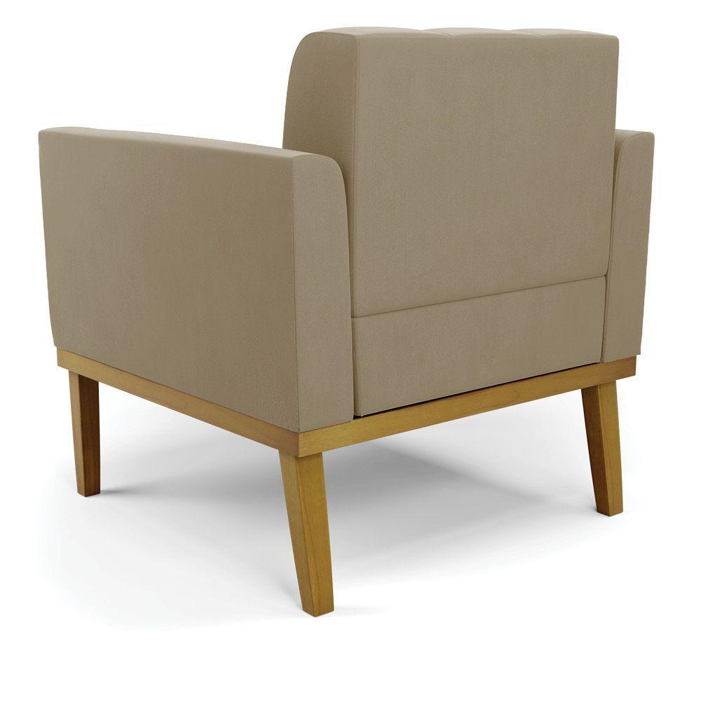 Poltrona Base De Madeira Fixa Castanho Elisa Suede D03 - D\'rossi Cor Marrom Rato - 7