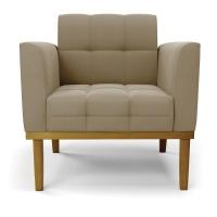 Poltrona Base De Madeira Fixa Castanho Elisa Suede D03 - D\'rossi Cor Marrom Rato