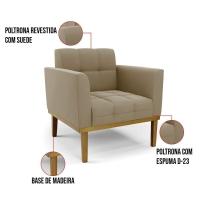 Poltrona Base De Madeira Fixa Castanho Elisa Suede D03 - D\'rossi Cor Marrom Rato - 5