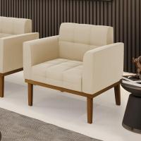 Poltrona Base De Madeira Fixa Castanho Elisa Suede D03 - D\'rossi Cor Bege - 3