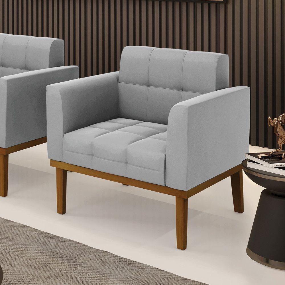 Poltrona Base De Madeira Fixa Castanho Elisa Suede D03 - D\'rossi Cor Cinza - 3