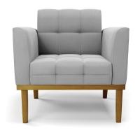 Poltrona Base De Madeira Fixa Castanho Elisa Suede D03 - D\'rossi Cor Cinza - 6