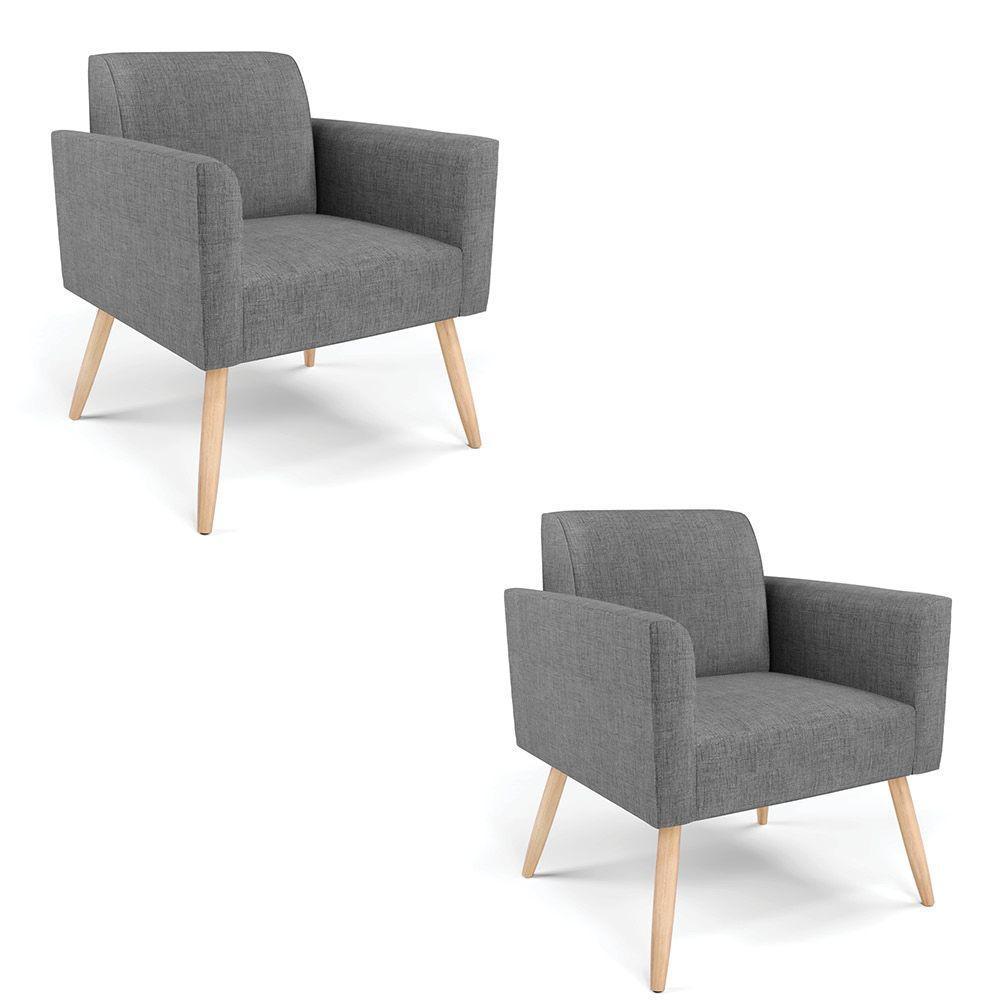 Kit 2 Poltronas Pés Palito Natural Marisa Linho D03 - D\'rossi Cor A26 Grafite - 1