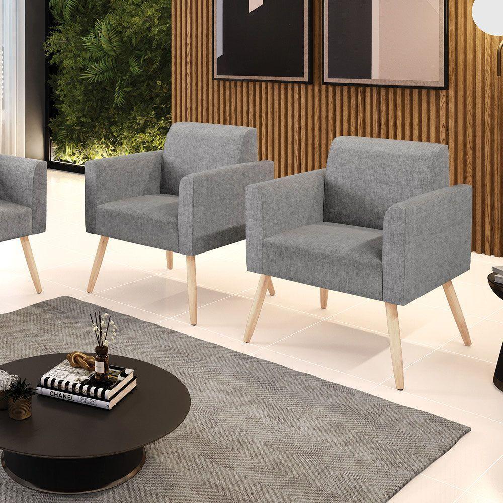 Kit 2 Poltronas Pés Palito Natural Marisa Linho D03 - D\'rossi Cor A26 Grafite - 7