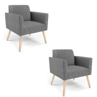 Kit 2 Poltronas Pés Palito Natural Marisa Linho D03 - D\'rossi Cor A26 Grafite - 1