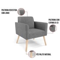 Kit 2 Poltronas Pés Palito Natural Marisa Linho D03 - D\'rossi Cor A26 Grafite - 5