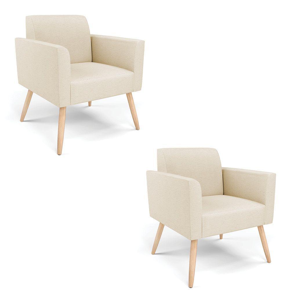 Kit 2 Poltronas Pés Palito Natural Marisa Linho D03 - D\'rossi Cor A19 Bege - 1