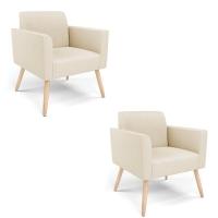 Kit 2 Poltronas Pés Palito Natural Marisa Linho D03 - D\'rossi Cor A19 Bege - 1