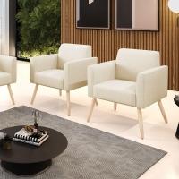 Kit 2 Poltronas Pés Palito Natural Marisa Linho D03 - D\'rossi Cor A19 Bege - 5