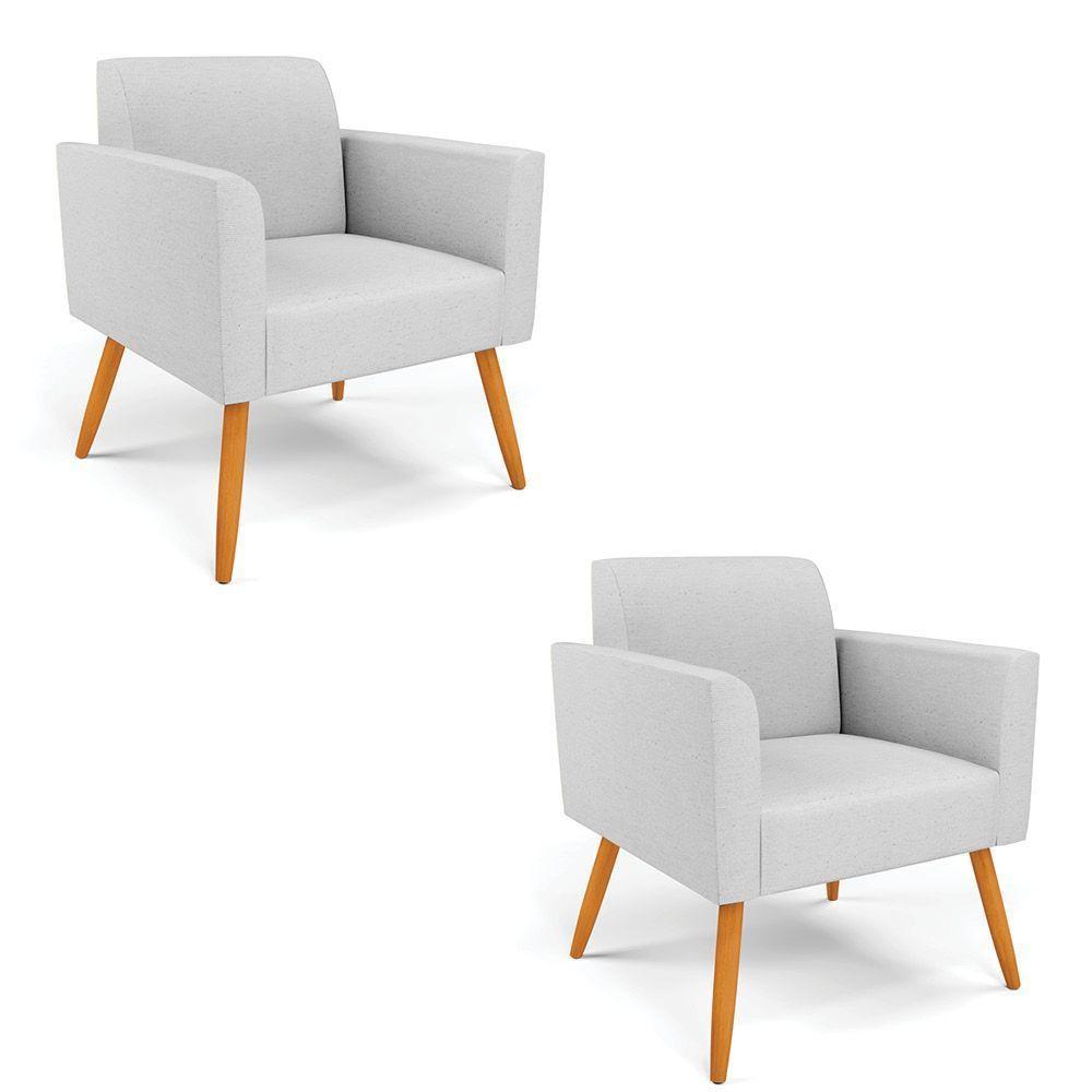 Kit 2 Poltronas Pés Palito Castanho Marisa Linho D03 - D\'rossi Cor A05 Cinza - 1