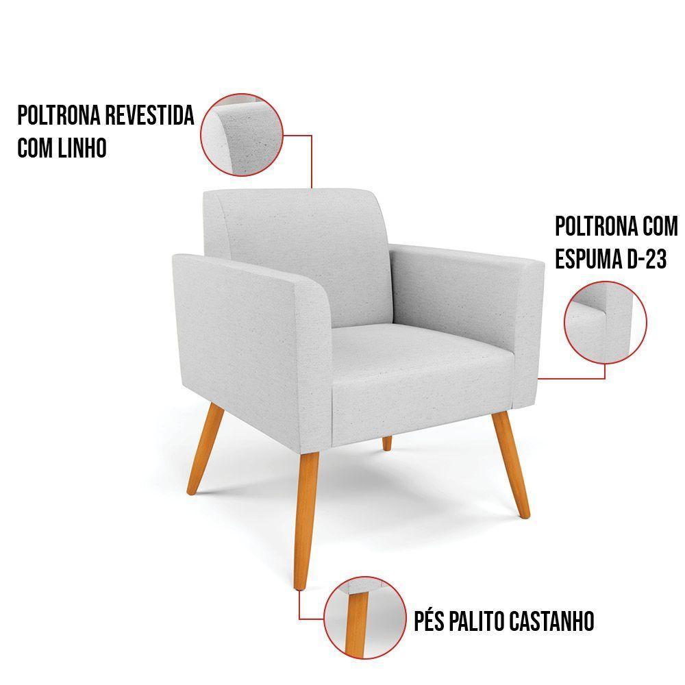Kit 2 Poltronas Pés Palito Castanho Marisa Linho D03 - D\'rossi Cor A05 Cinza - 4