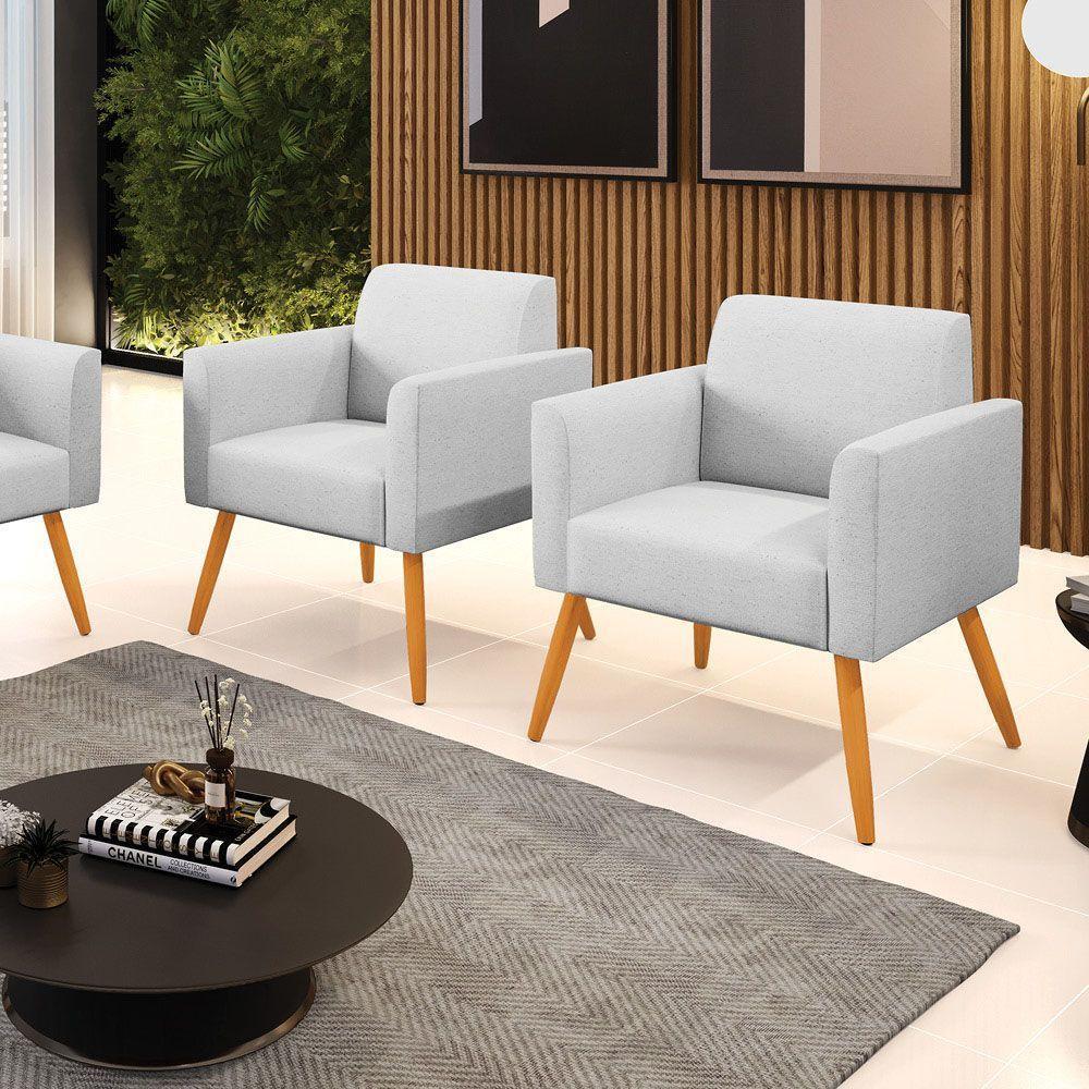 Kit 2 Poltronas Pés Palito Castanho Marisa Linho D03 - D\'rossi Cor A05 Cinza - 5