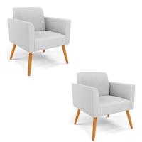 Kit 2 Poltronas Pés Palito Castanho Marisa Linho D03 - D\'rossi Cor A05 Cinza - 1