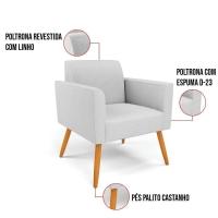 Kit 2 Poltronas Pés Palito Castanho Marisa Linho D03 - D\'rossi Cor A05 Cinza