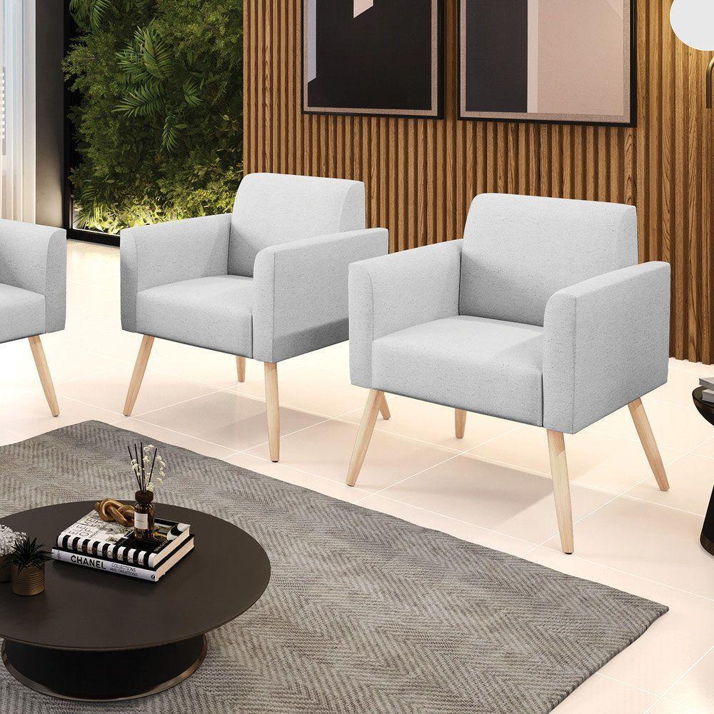 Kit 2 Poltronas Pés Palito Natural Marisa Linho D03 - D\'rossi Cor A05 Cinza - 3