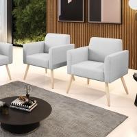 Kit 2 Poltronas Pés Palito Natural Marisa Linho D03 - D\'rossi Cor A05 Cinza - 3